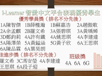 2022-2023年度上學期i-Learner網上學習平台優異成績(四月份)